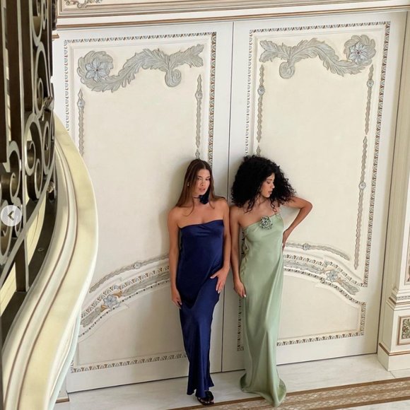 WeWoreWhat Strapless Silky Maxi Dress in Sage - Picture 5 of 11